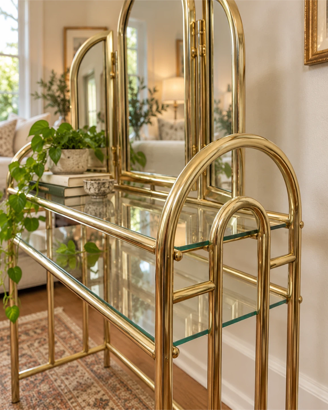 Vintage Brass and Glass Vanity Table - photo 5