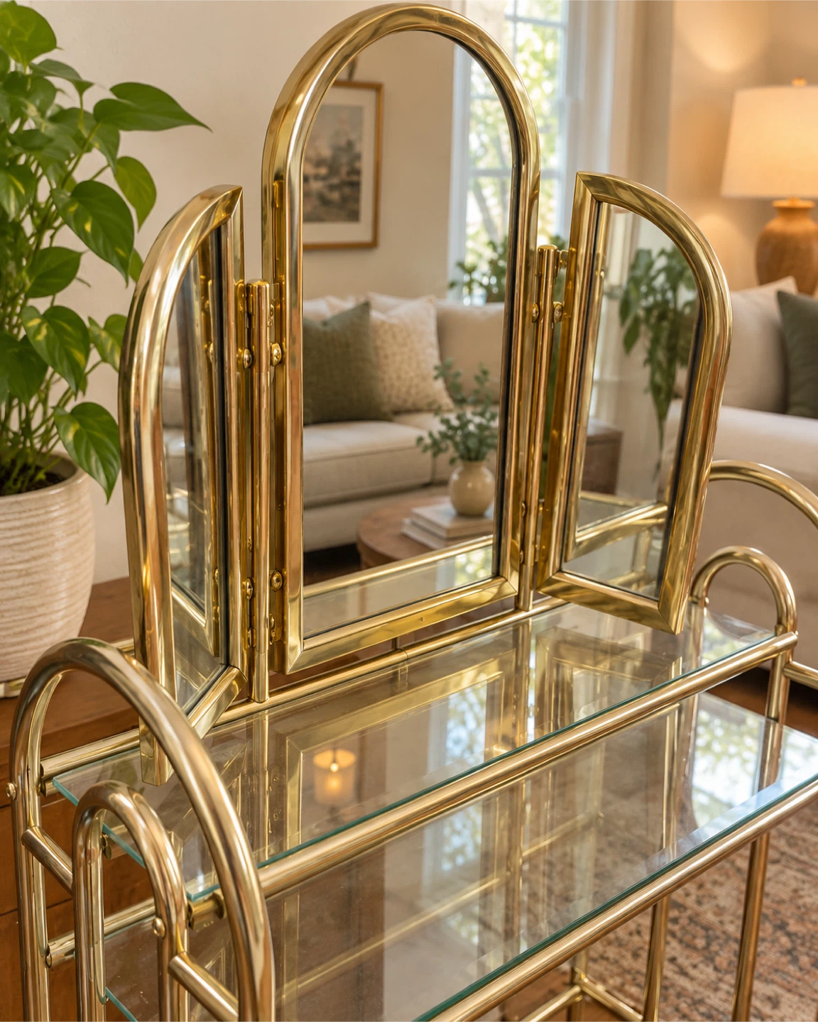 Vintage Brass and Glass Vanity Table - photo 4