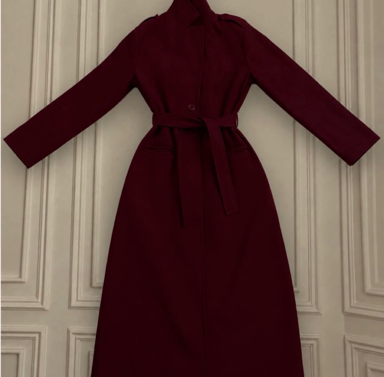 Burgundy Wool Blend Trench Coat