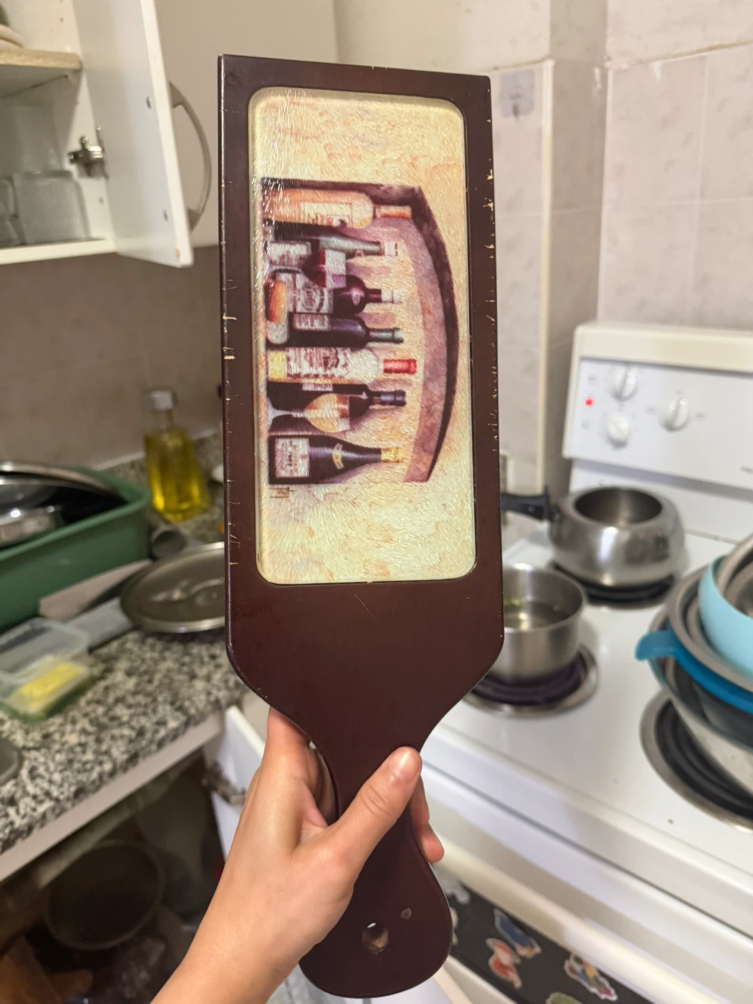 Wine bottle serving board