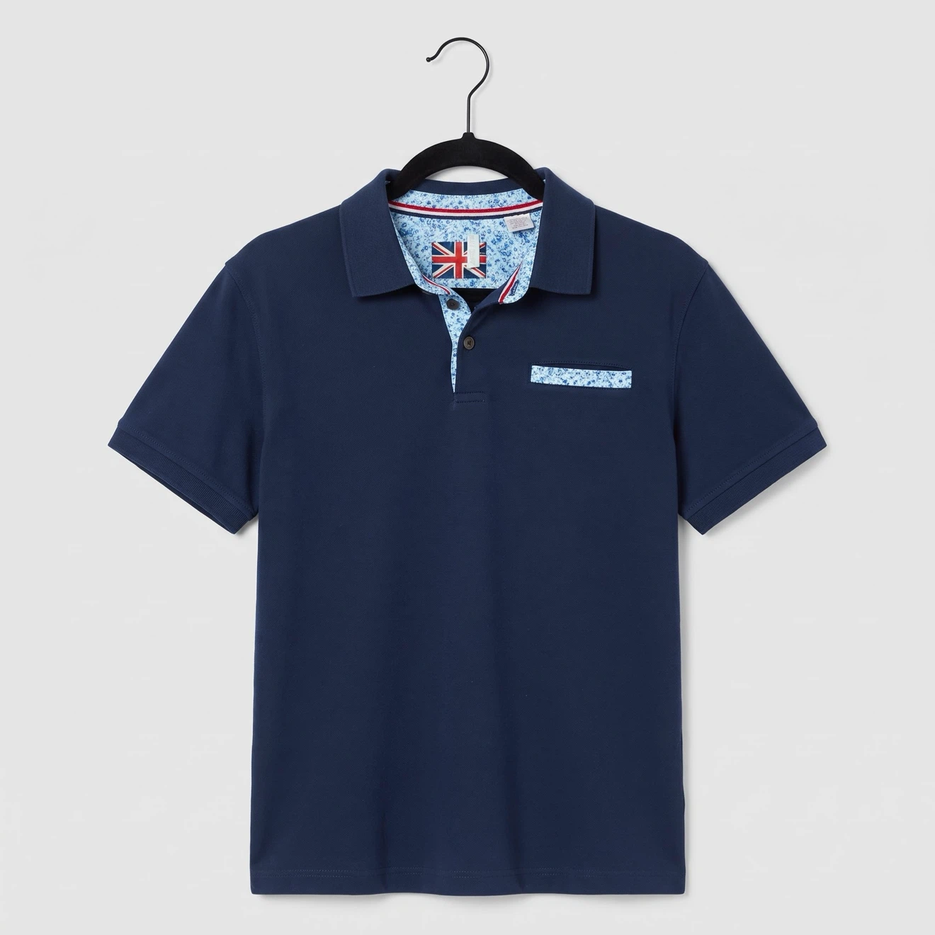 Soul of London Navy Polo Shirt with Floral Details - Size L/XL