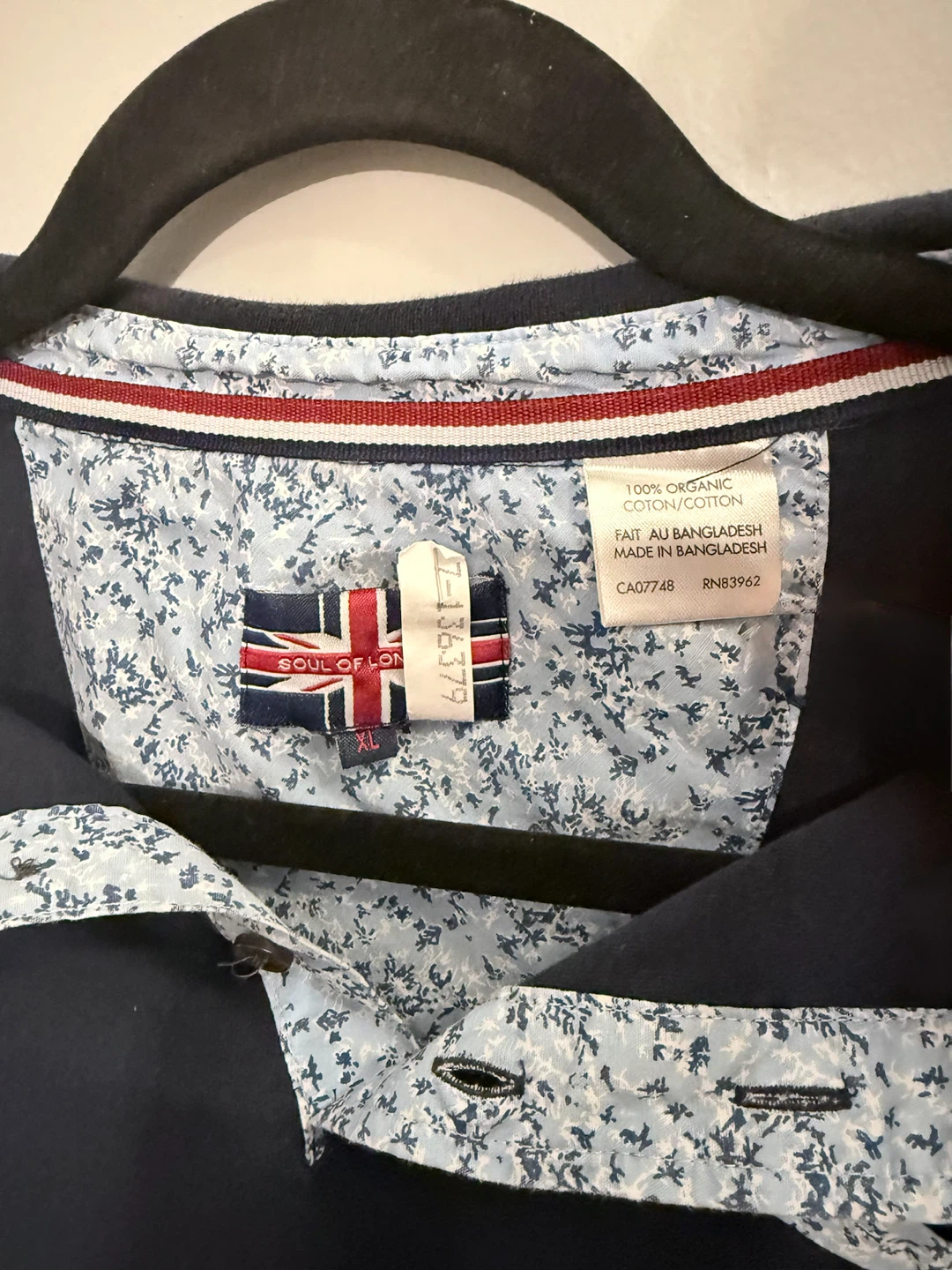 Soul of London Navy Polo Shirt with Floral Details - Size L/XL - photo 3