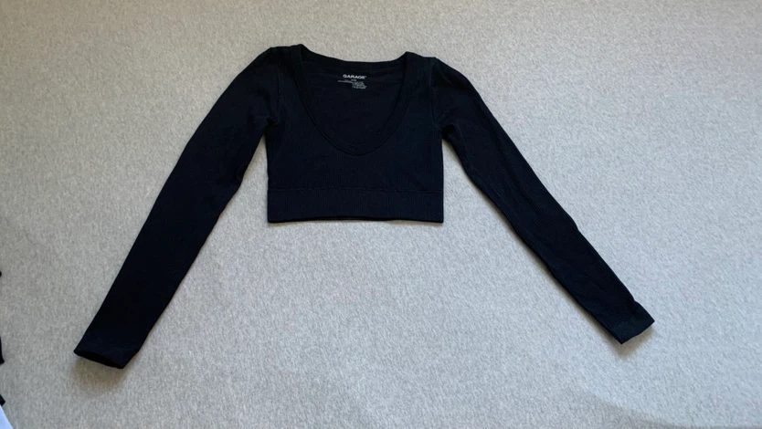 Garage Ribbed Black Long Sleeve Crop Top - Size XS