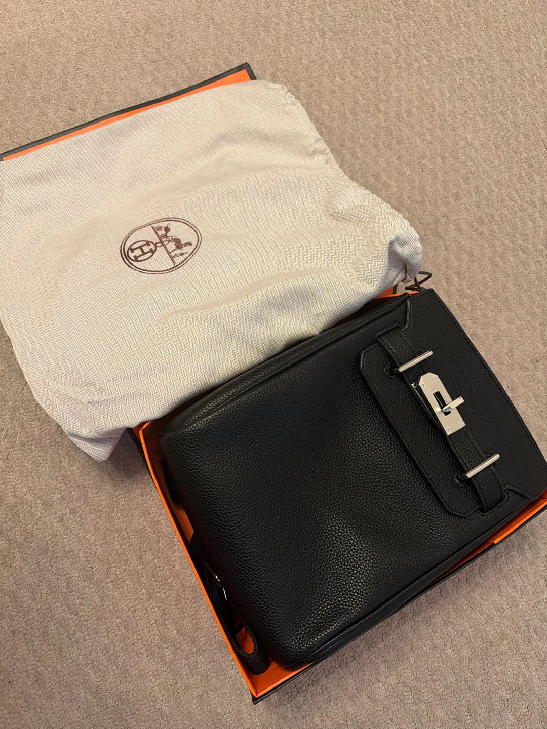 Hermes Black Leather Messenger Bag