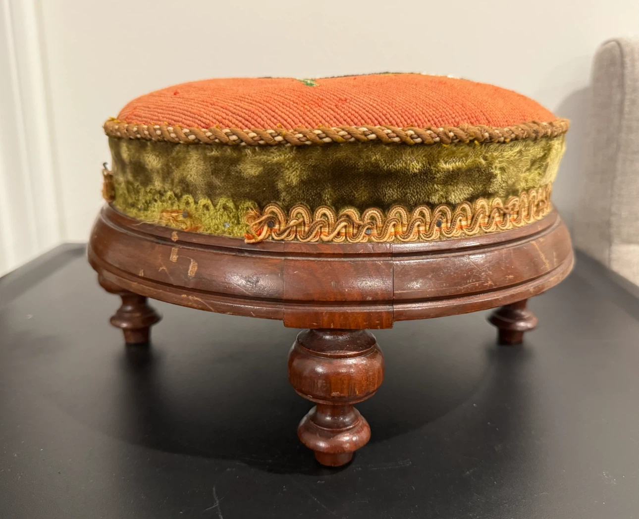 Antique Victorian Round Foot Stool