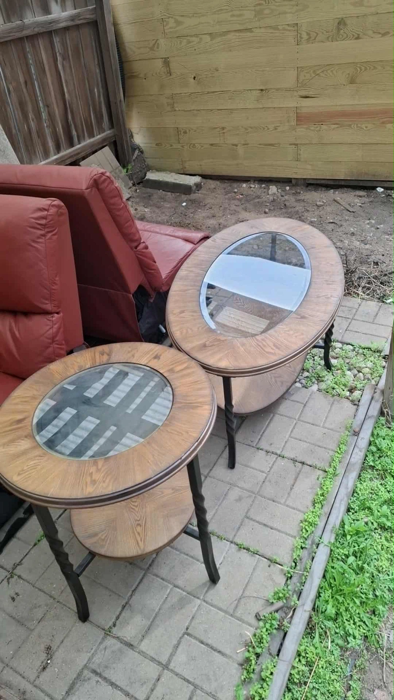 Oval and Round Wood Glass Top Tables