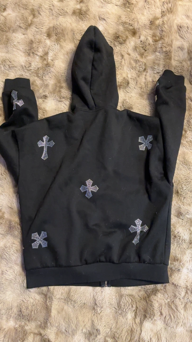 Black Rhinestone Cross Zip-Up Hoodie - photo 2