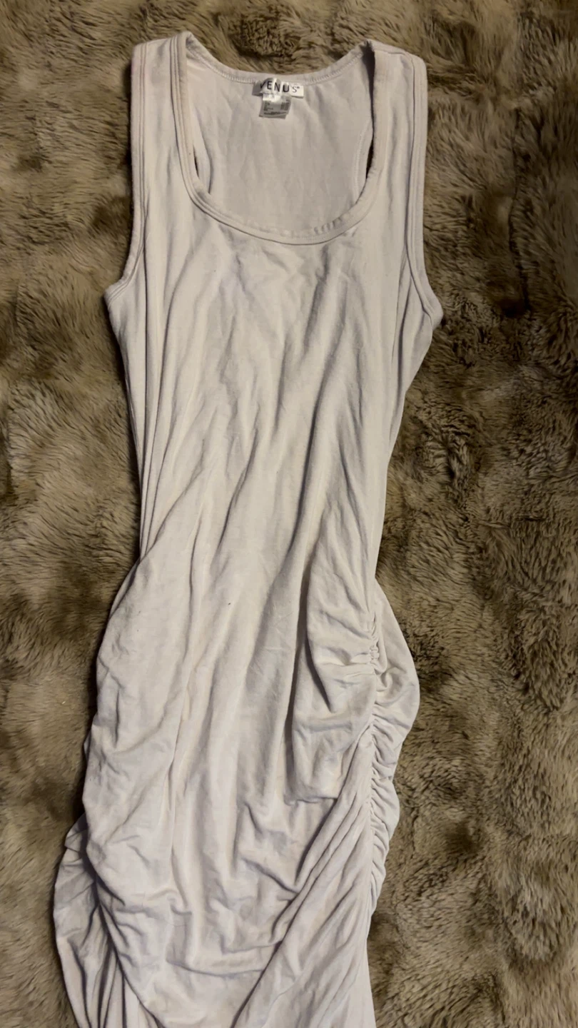 White Ruched Tank Dress - Size XS