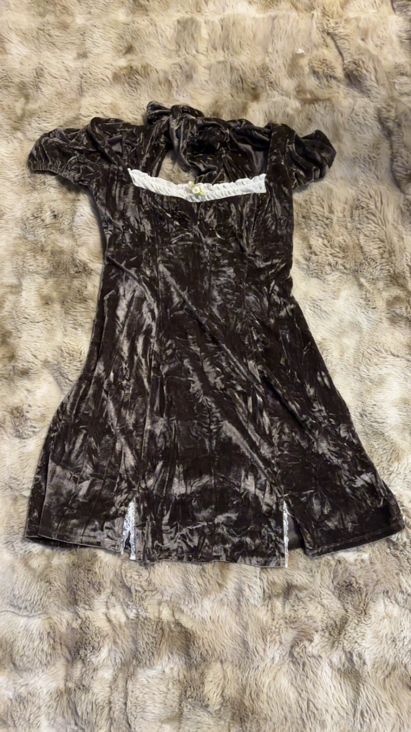 Dark Brown Velvet Mini Dress