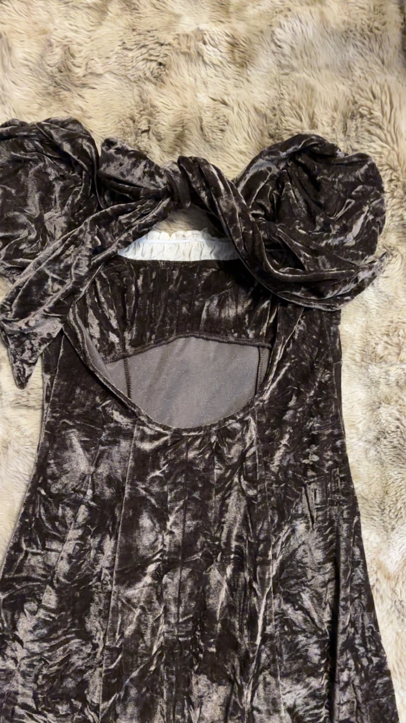 Dark Brown Velvet Mini Dress - photo 4