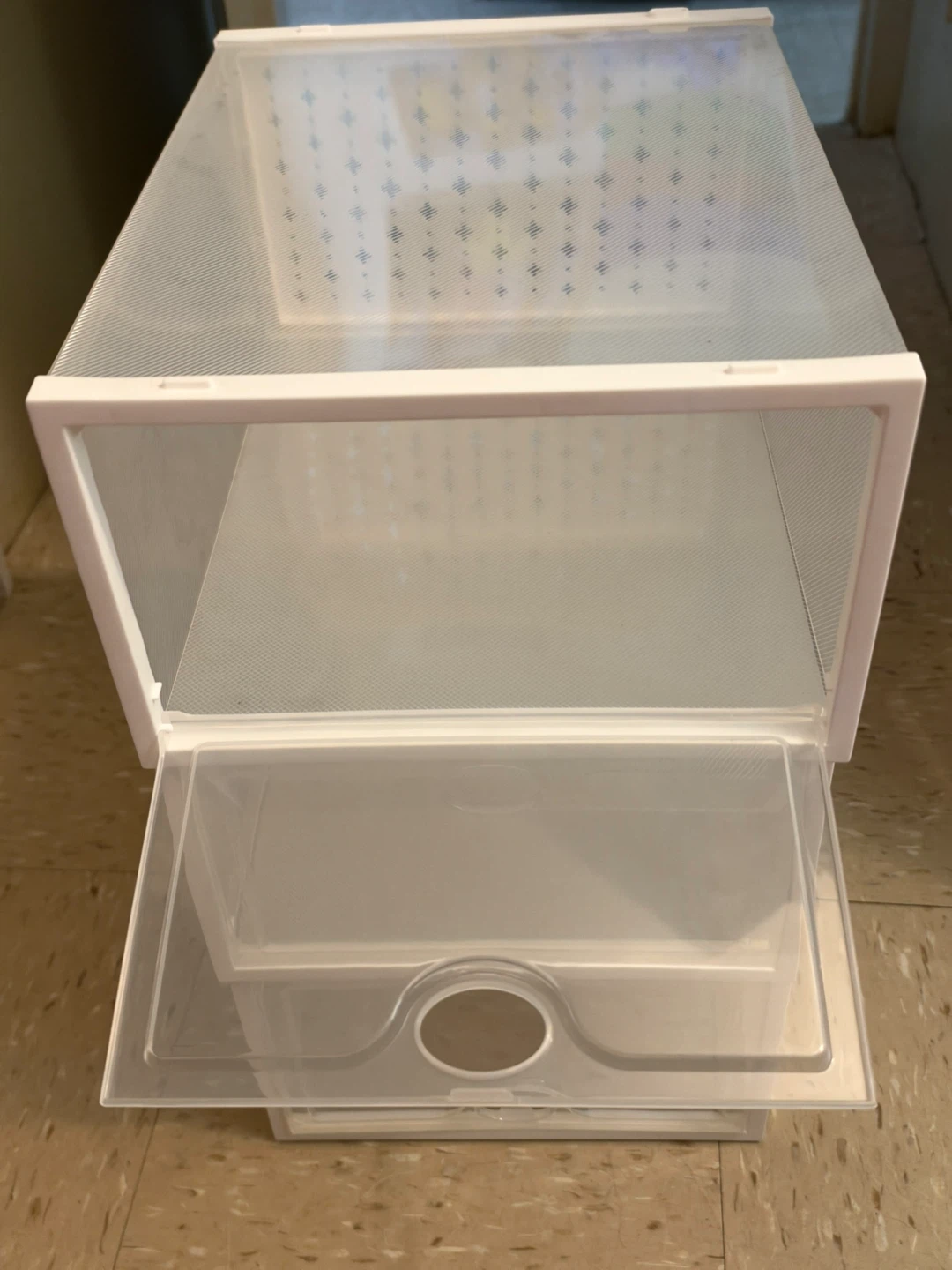 Set of 3 White Stackable Shoe or hats Storage Boxes