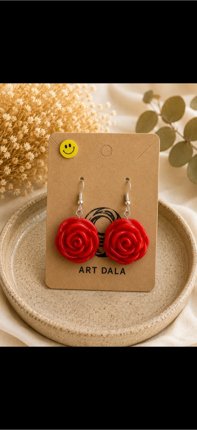 Art Dala Red Rose Earrings