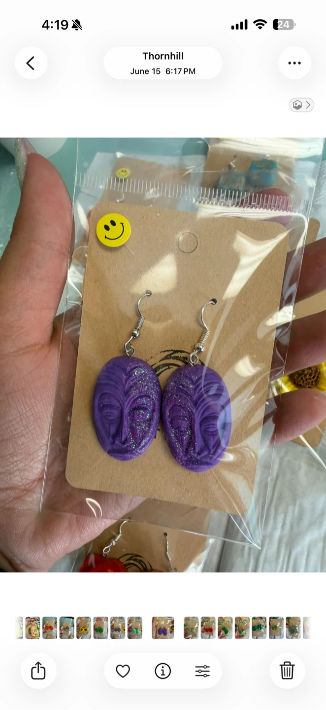 Handmade Purple Face Polymer Clay Earrings