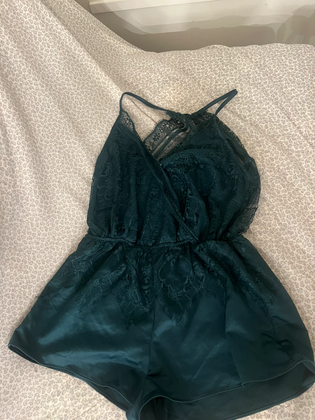 Dark green lace romper - photo 2