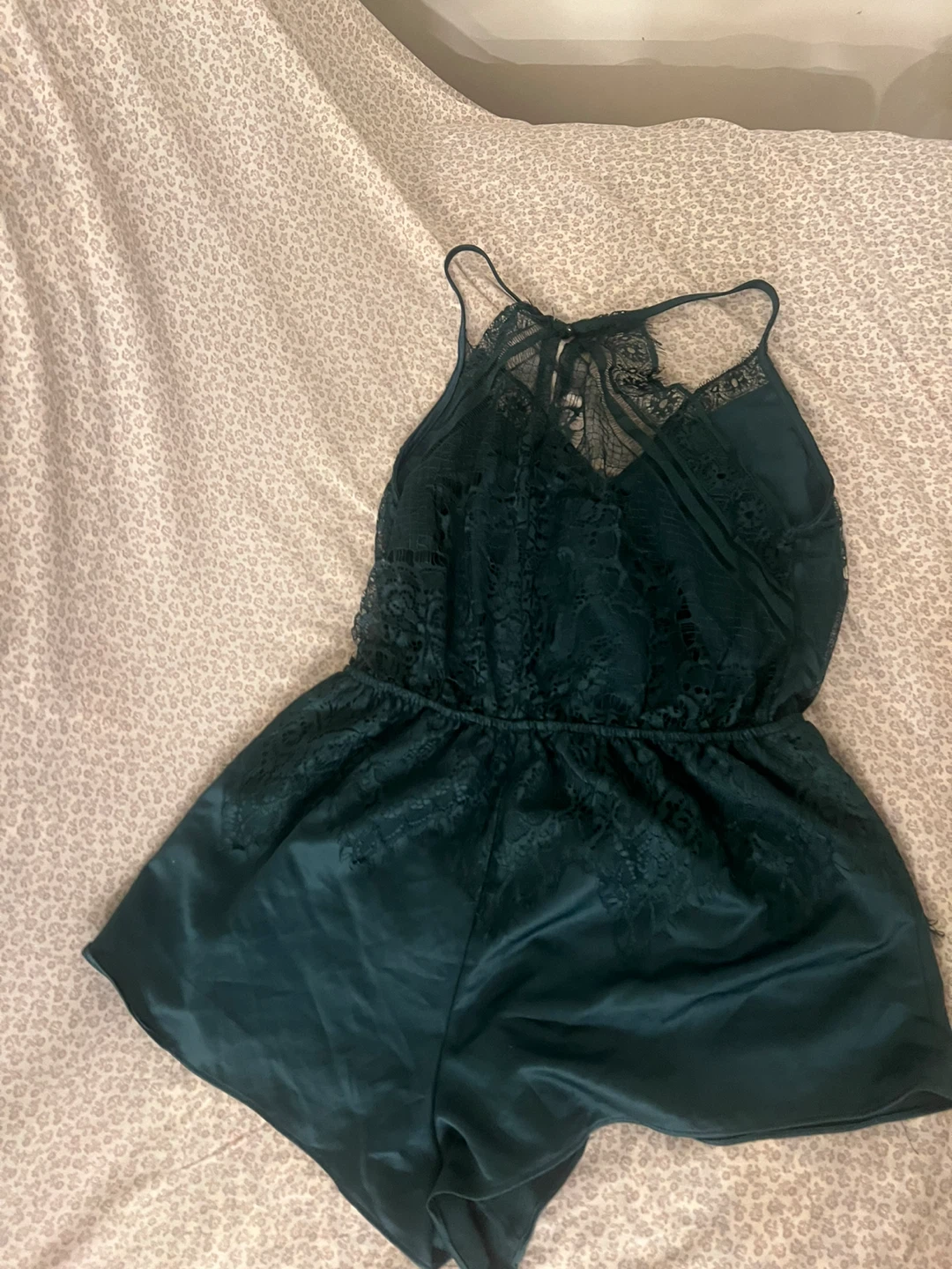 Dark green lace romper