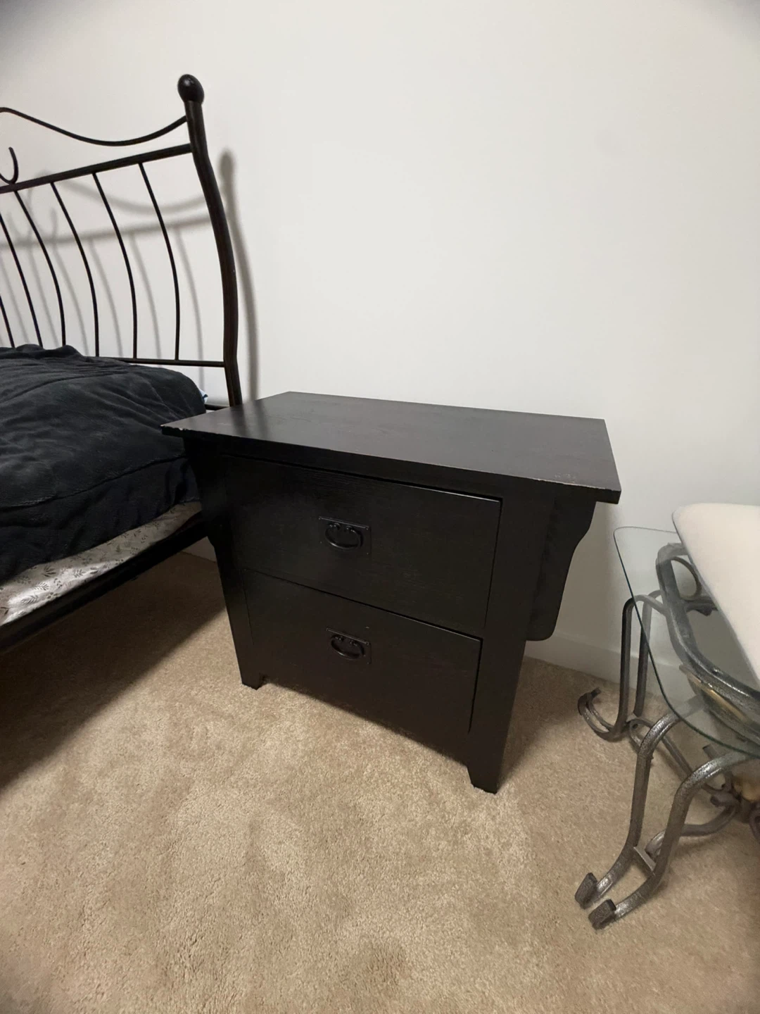 Black Wooden Two-Drawer Nightstand