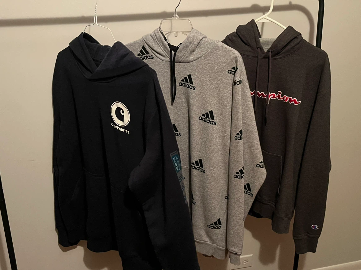Lot of 3 Hoodies: Carhartt, Adidas, and Champion
