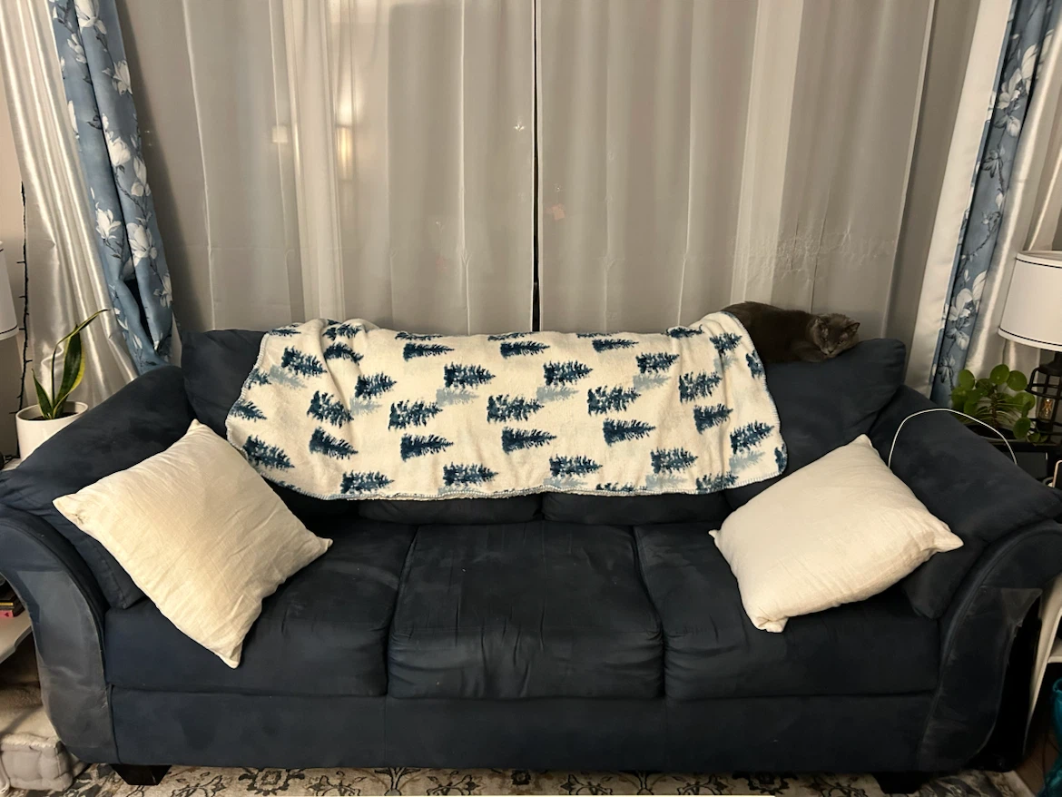 Navy Blue Microfiber Sofa and Loveseat Set - photo 2