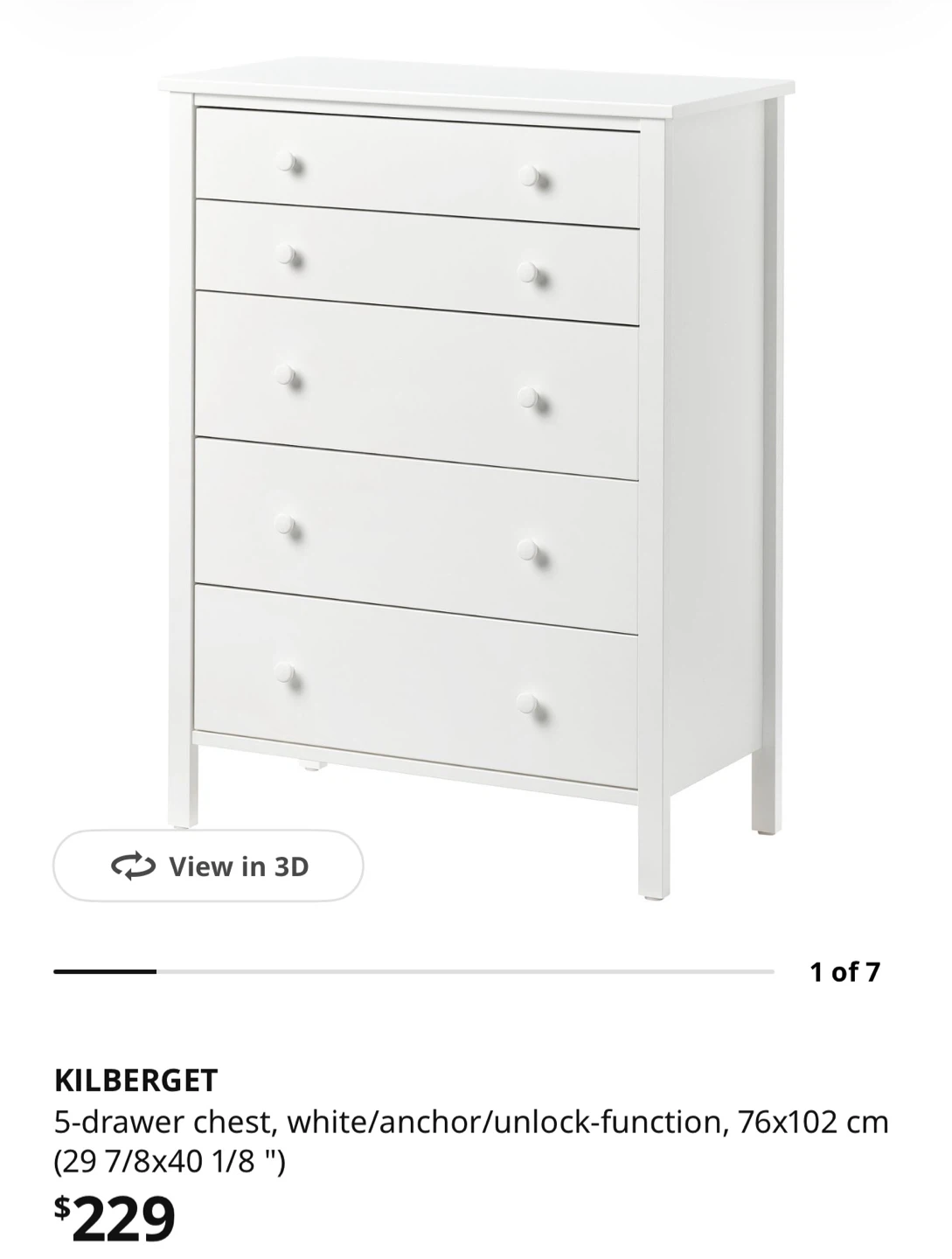 IKEA KILBERGET 5-Drawer Chest, White - photo 3