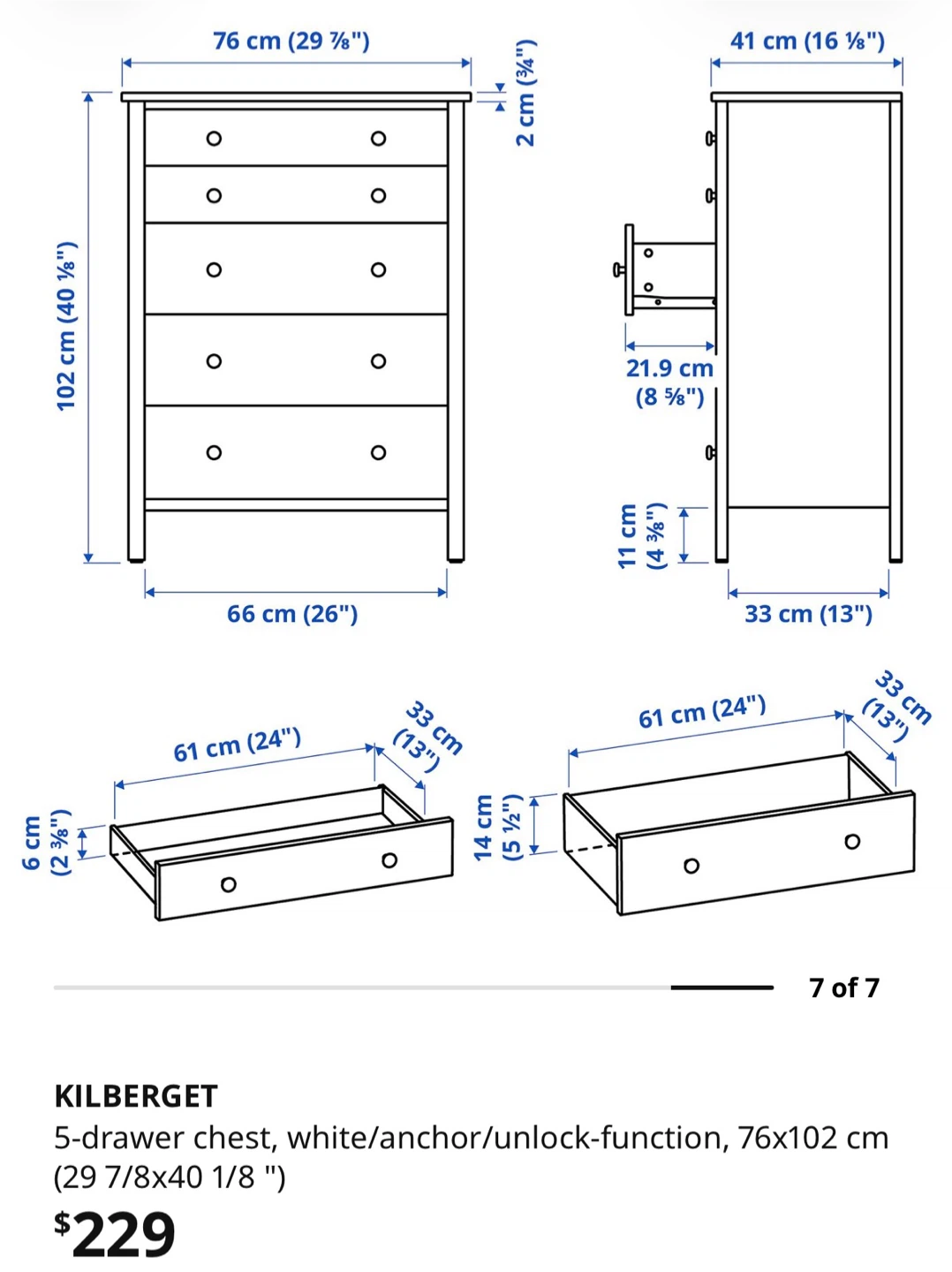 IKEA KILBERGET 5-Drawer Chest, White - photo 5