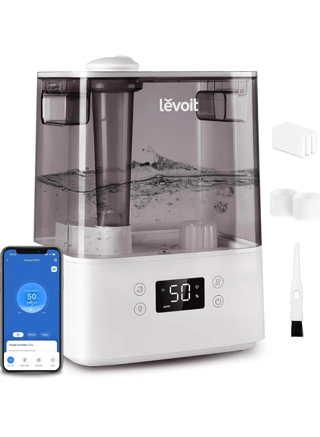 Humidifiers for Large Room, 6L, 60H Runtime, 26dB, Smart App