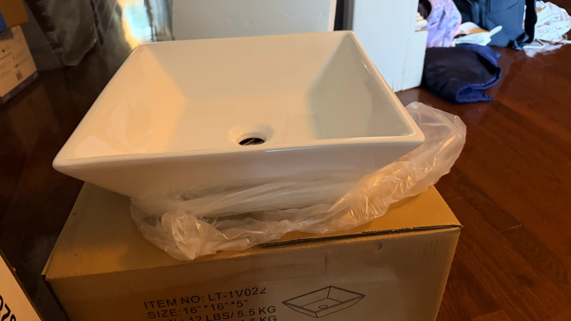 New White Square Ceramic Bathroom Vessel Sink – 16” x 16” - photo 3