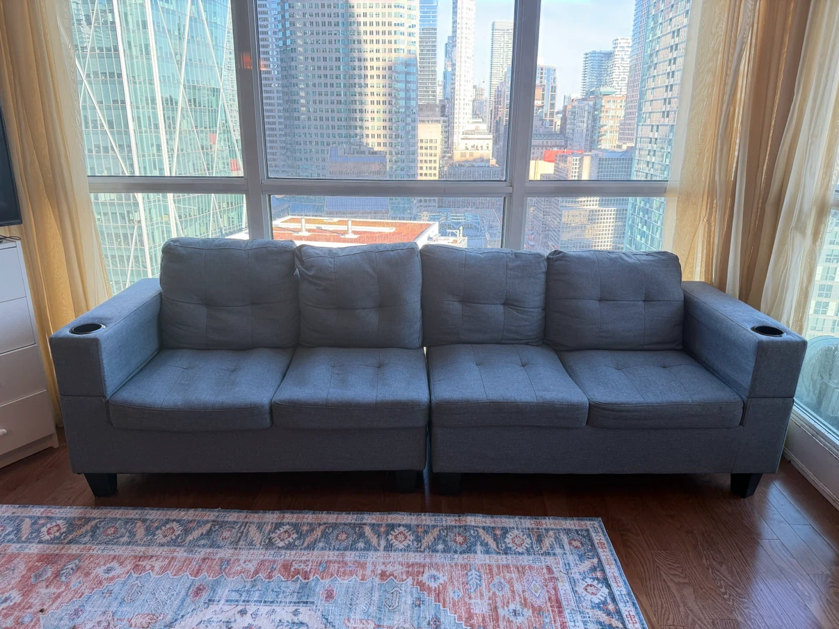 Grey Sofa with Cup Holders