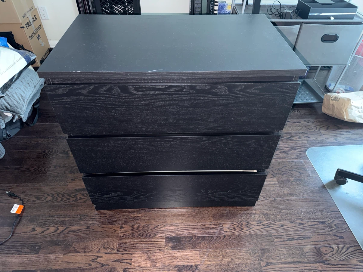 IKEA MALM 3-Drawer Chest in Black-Brown