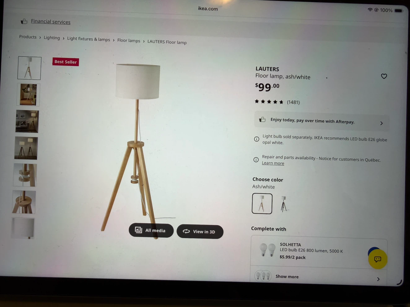 IKEA LAUTERS Floor Lamp, Ash/White - photo 2
