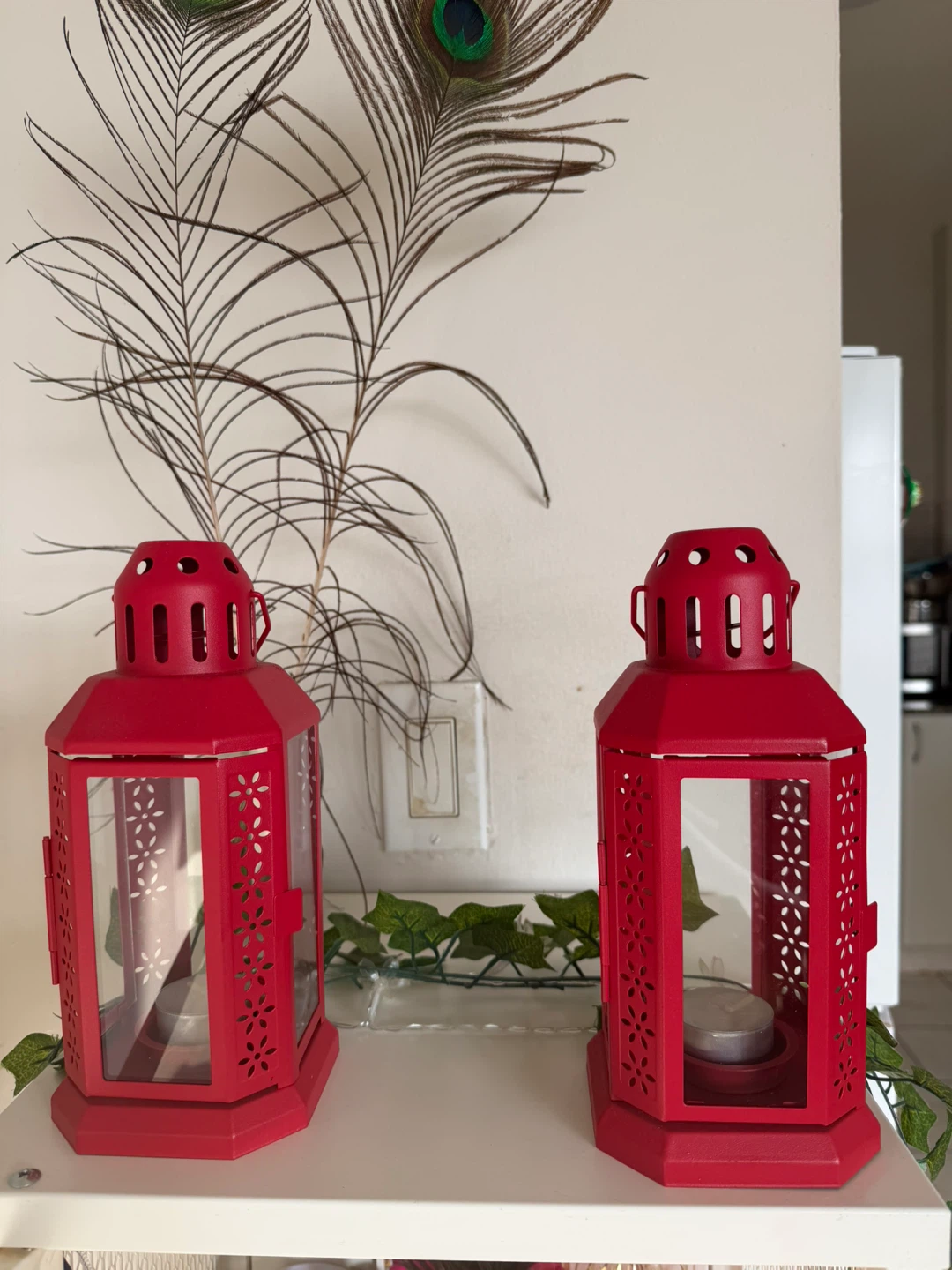 Set of Two Red Metal Lanterns