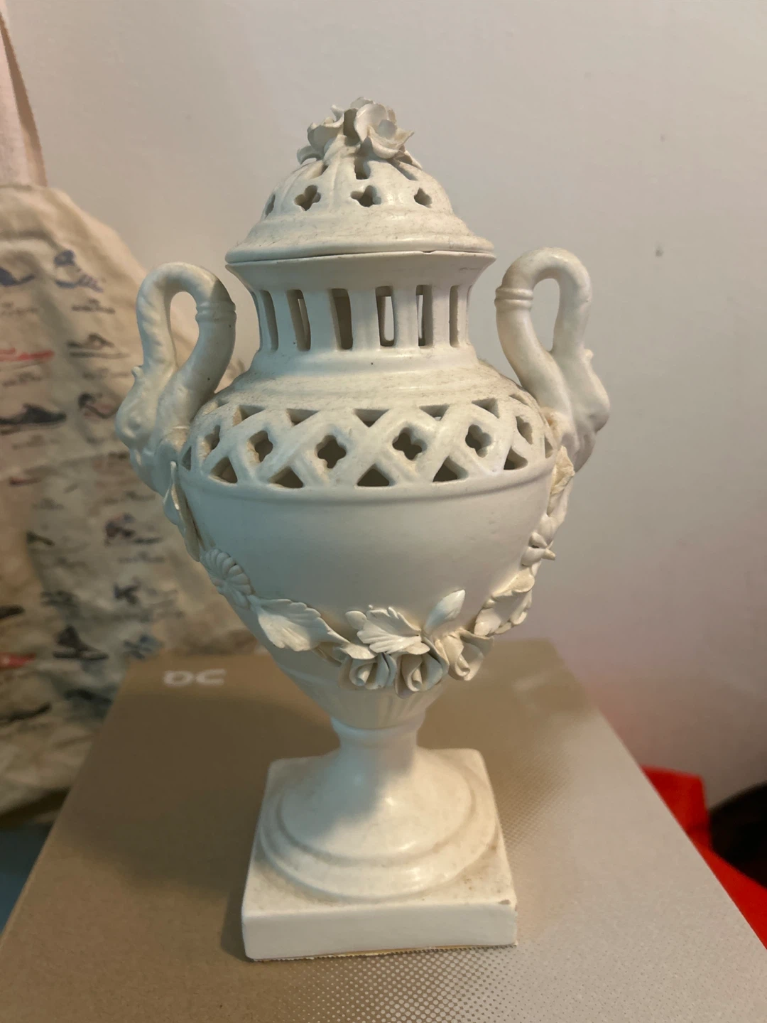 Vintage White Ceramic Decorative Urn