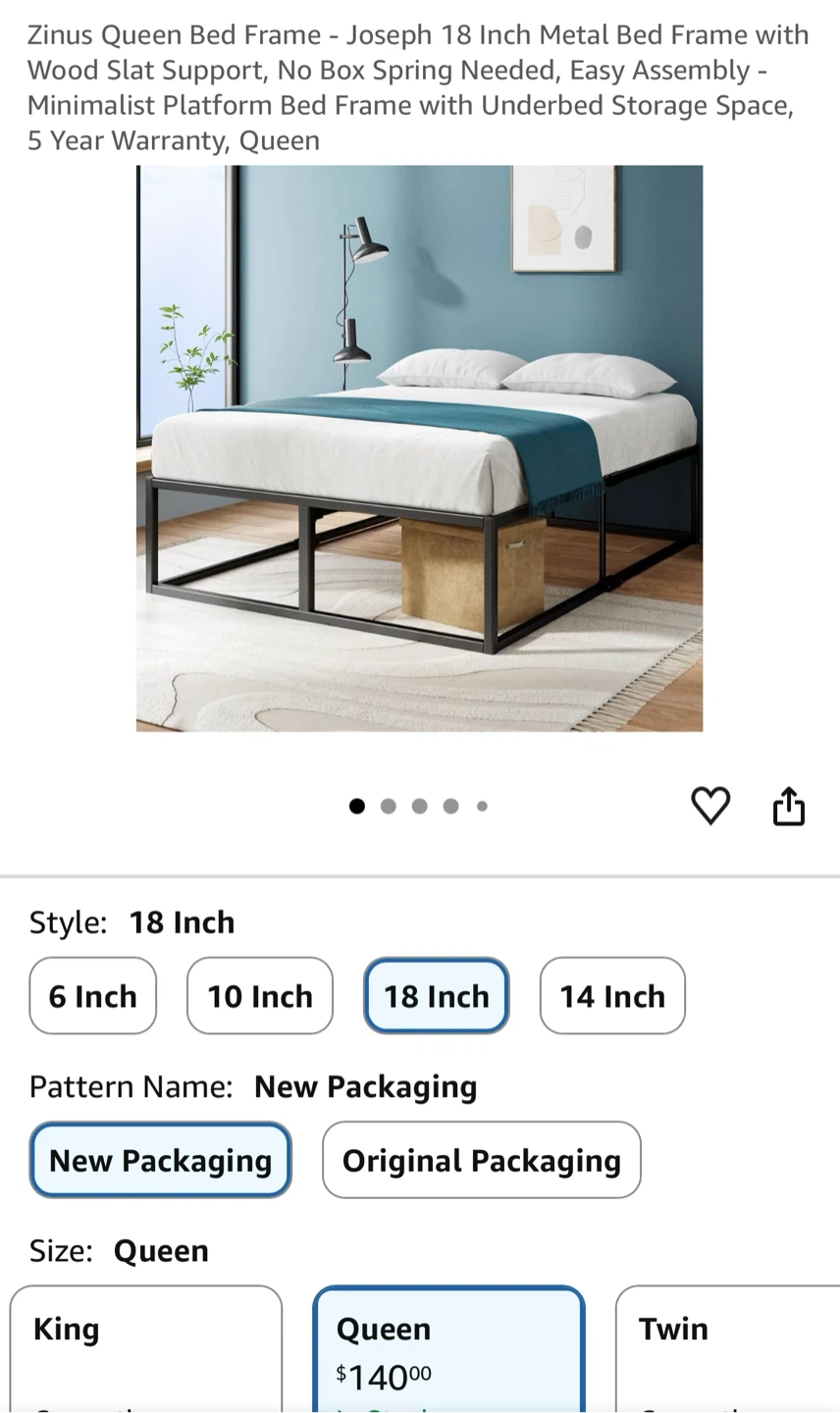 Zinus Joseph Queen Metal Platform Bed Frame