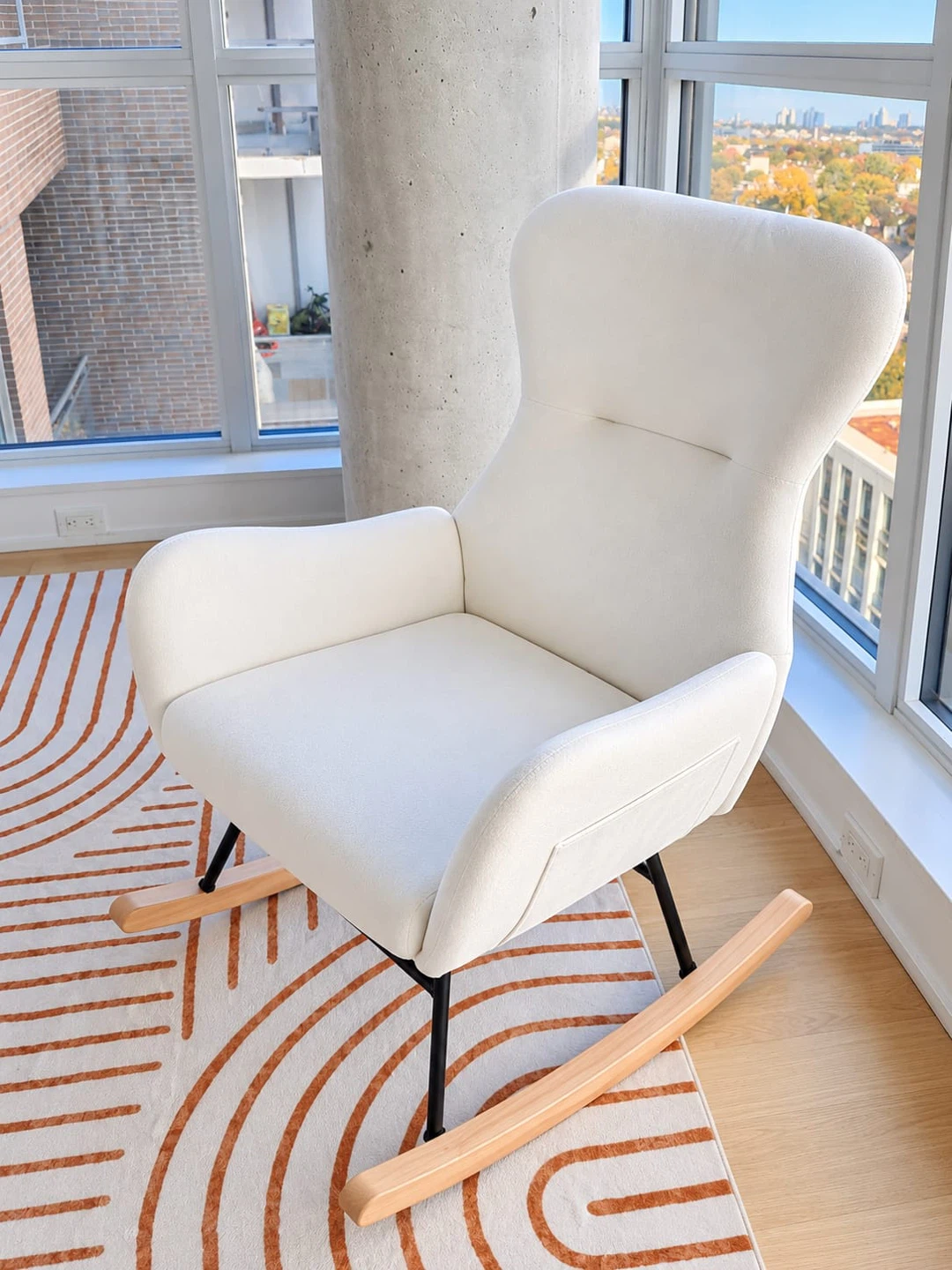 Modern White Upholstered Rocking Chair