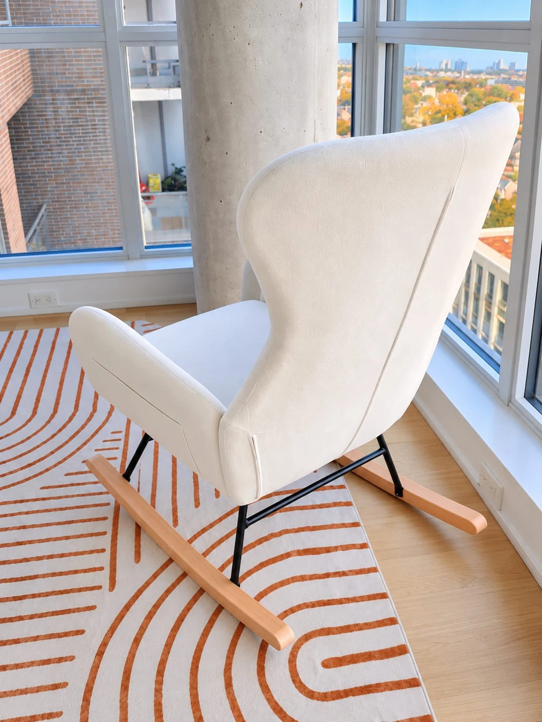 Modern White Upholstered Rocking Chair - photo 2