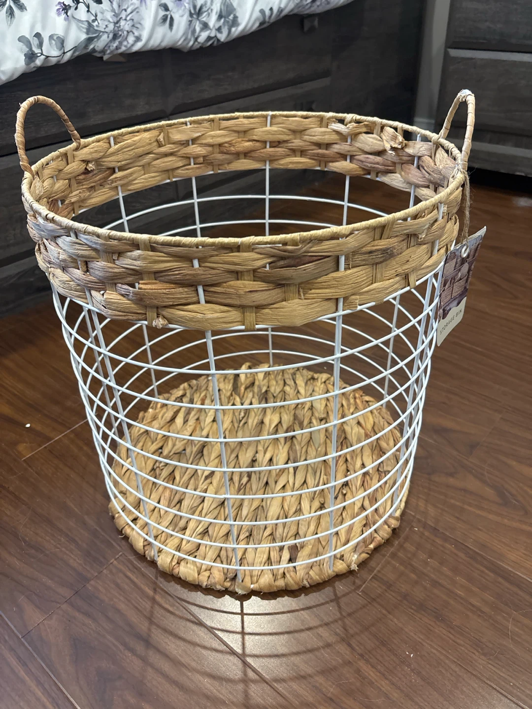 Woven Seagrass and White Wire Storage Basket - photo 2