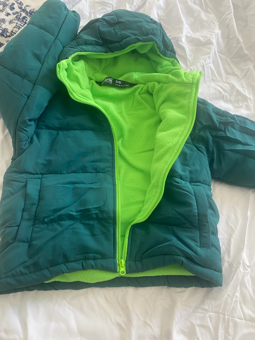 Children's puffer jacket, teal/lime green - photo 2