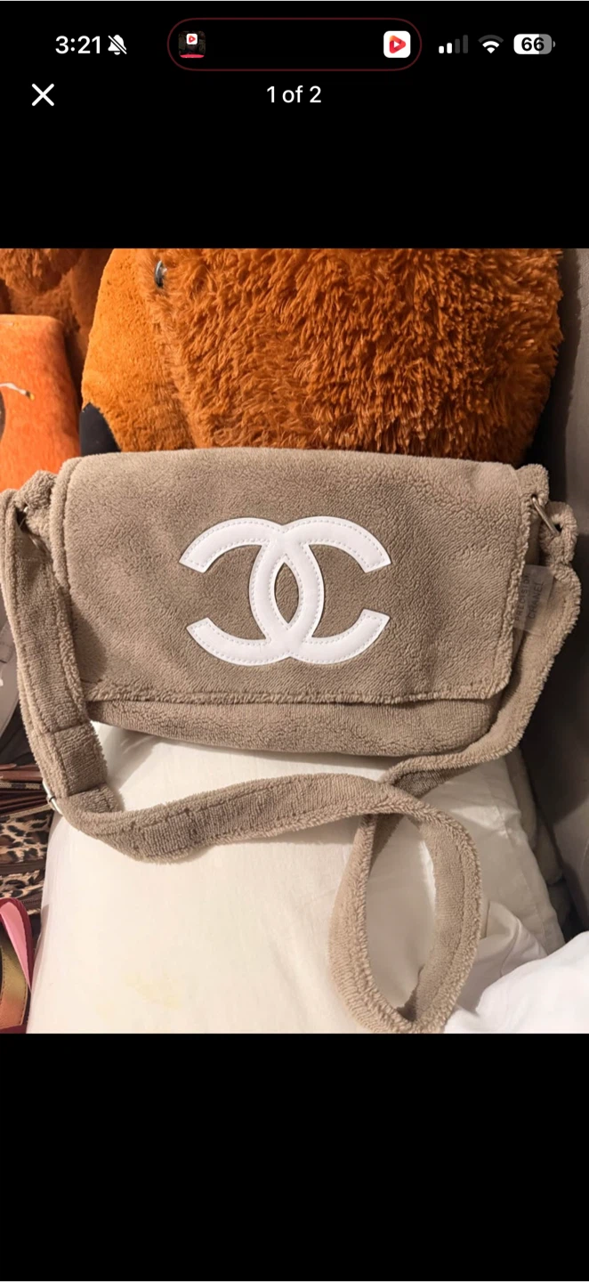 Authentic Chanel Precision Taupe Terry Cloth Crossbody Bag