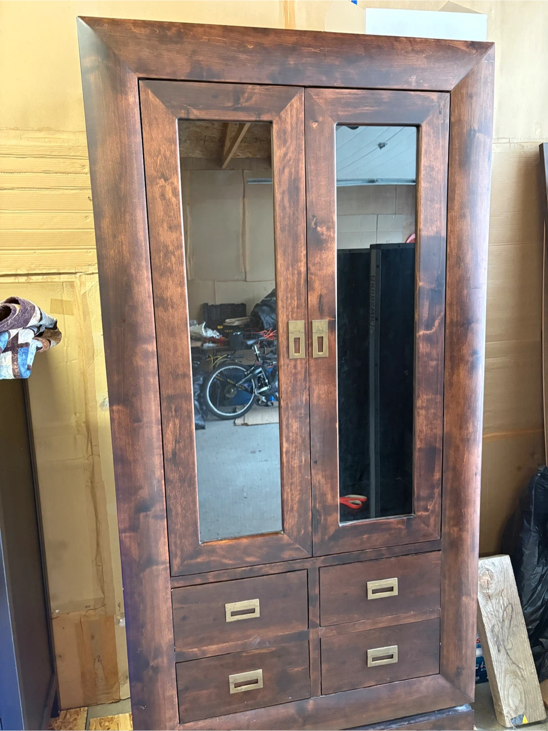 Rustic Wood Cabinet with Mirrored Doors - photo 4