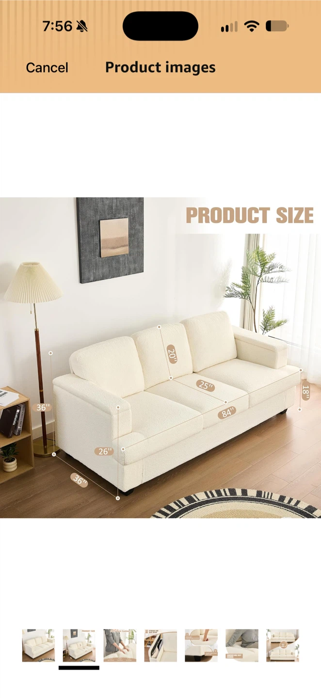 Cream Bouclé 3-Seater Sofa - photo 2