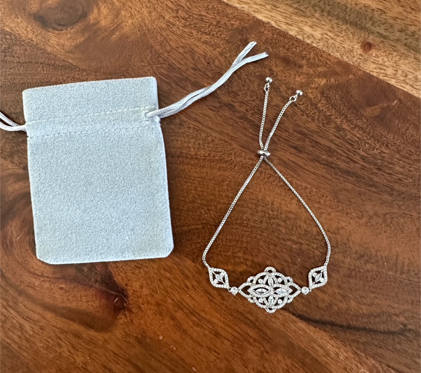 Silver-Tone Rhinestone Bolo Bracelet