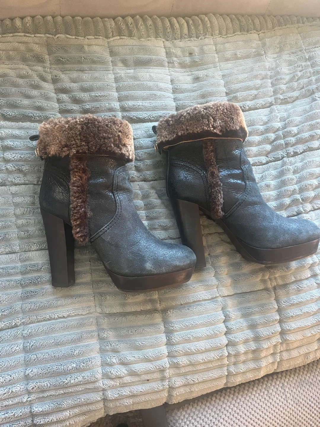 Tory Burch Fur-Trimmed Platform Ankle Boots