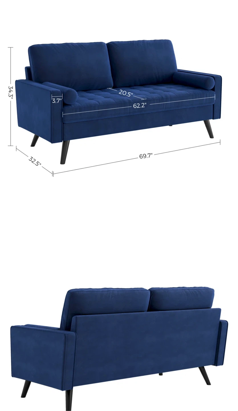 Blue Velvet Tufted Sofa - photo 2