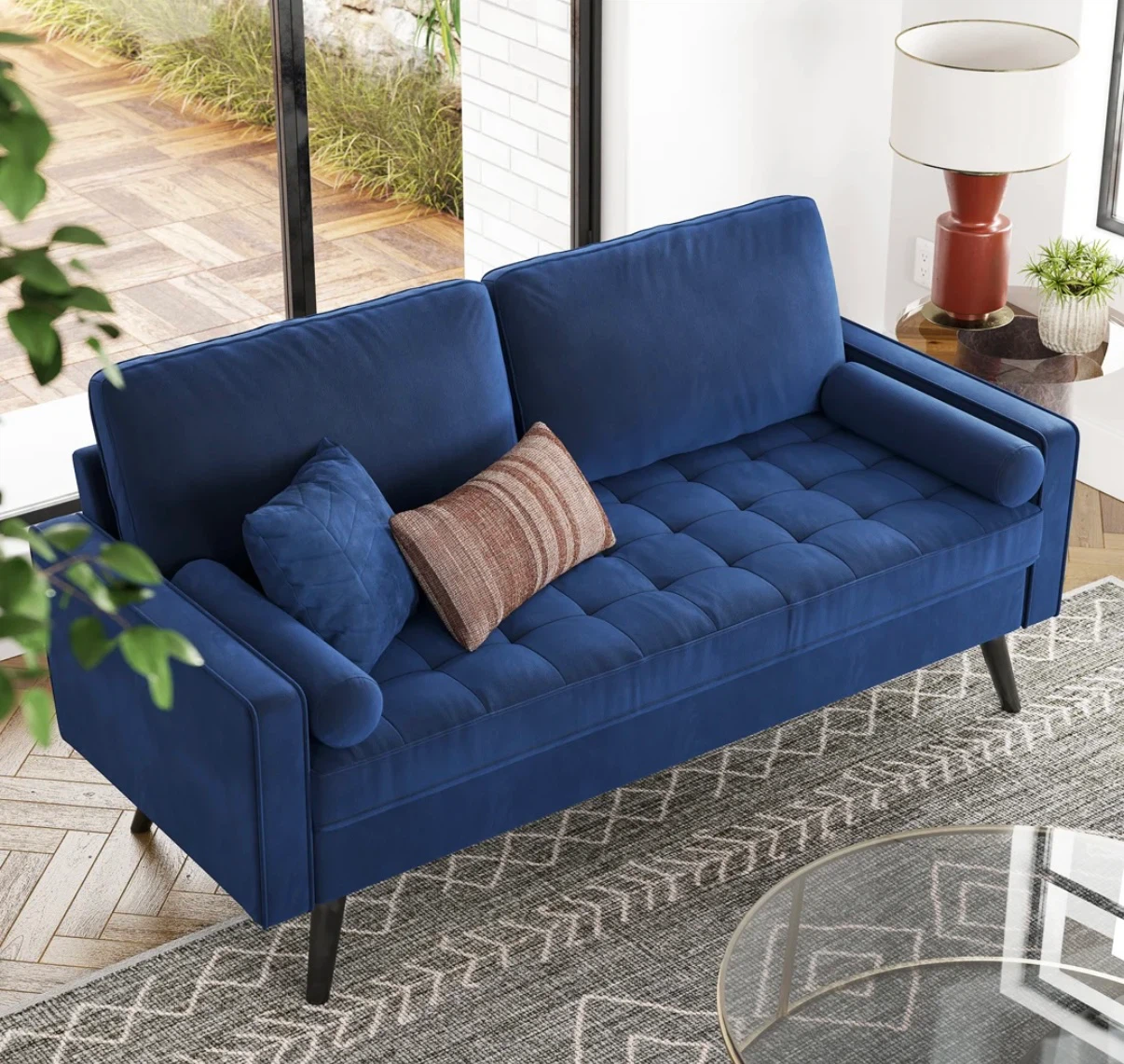 Blue Velvet Tufted Sofa - photo 3