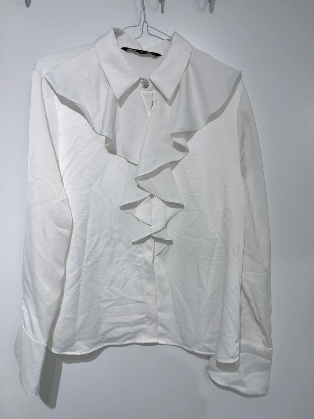 Zara white ruffled blouse