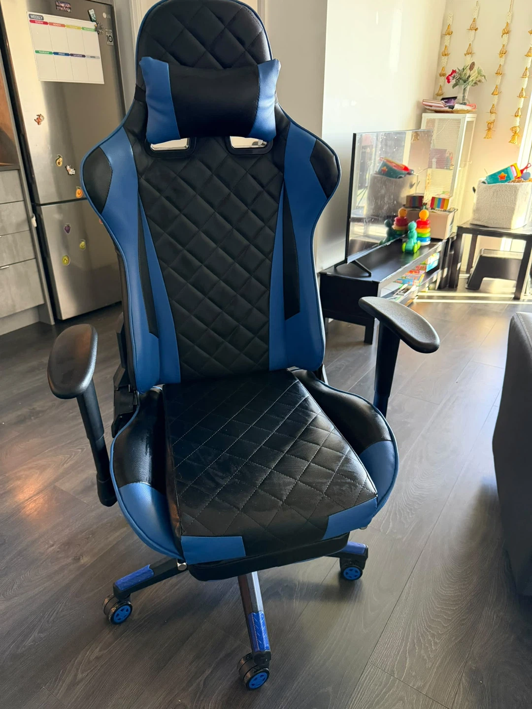 Blue and black gaming chair