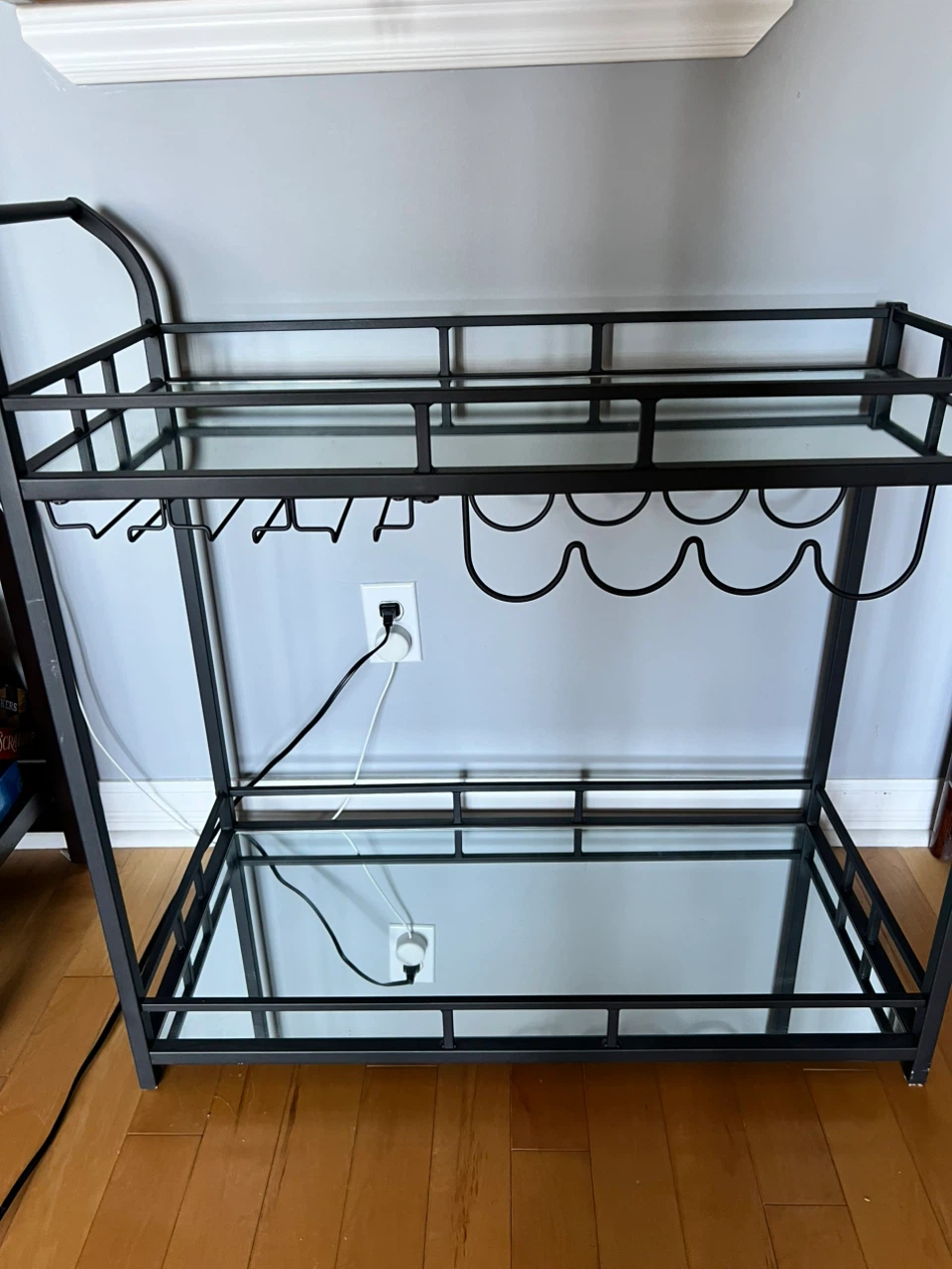 Black Metal Bar Cart with Mirrored Shelves