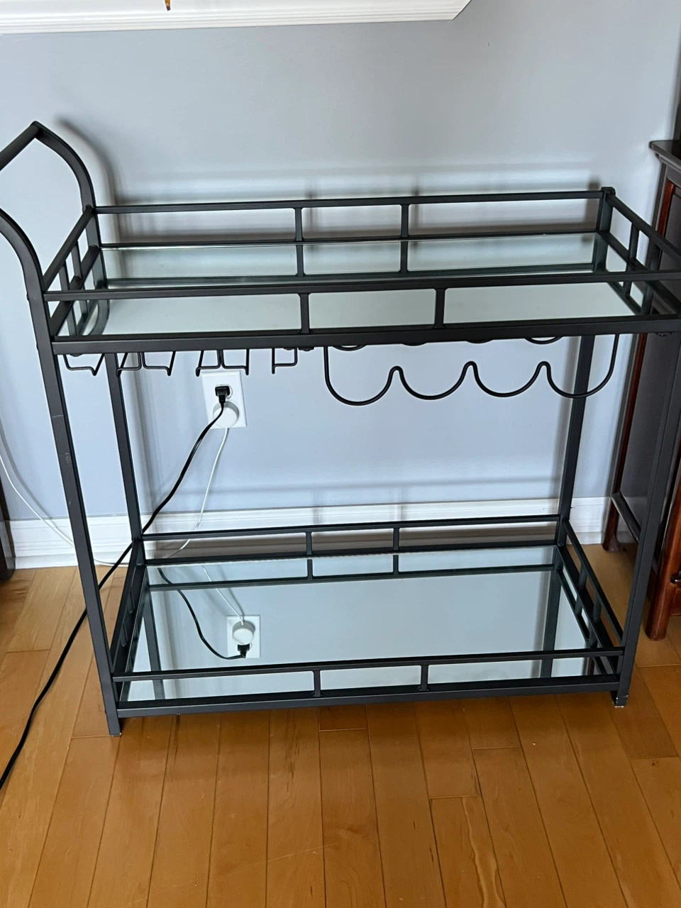 Black Metal Bar Cart with Mirrored Shelves - photo 2