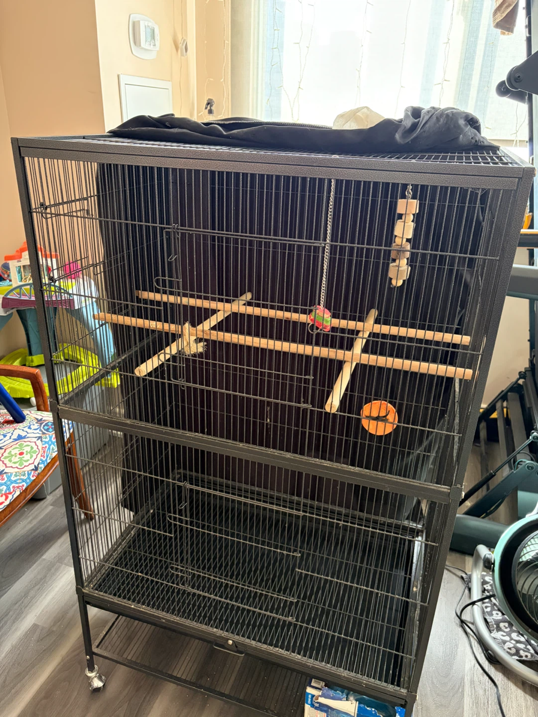 Large Black Metal Bird Cage 31.5 x 20.5 x 52 inch