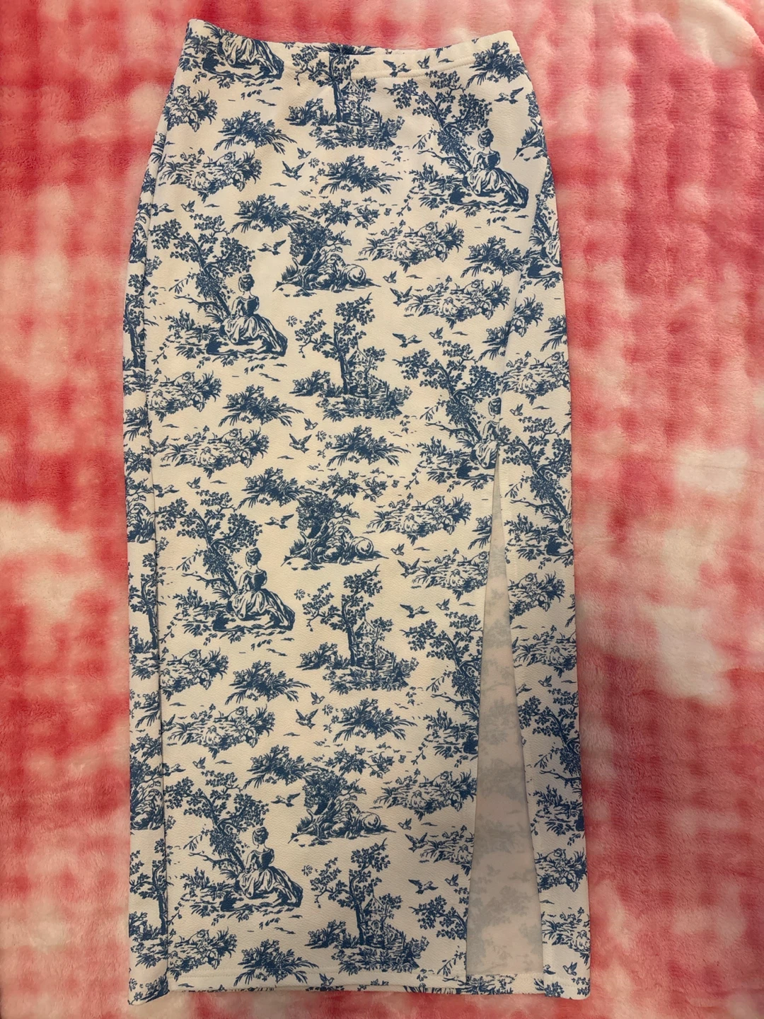 Toile Print Midi Skirt with Side Slit