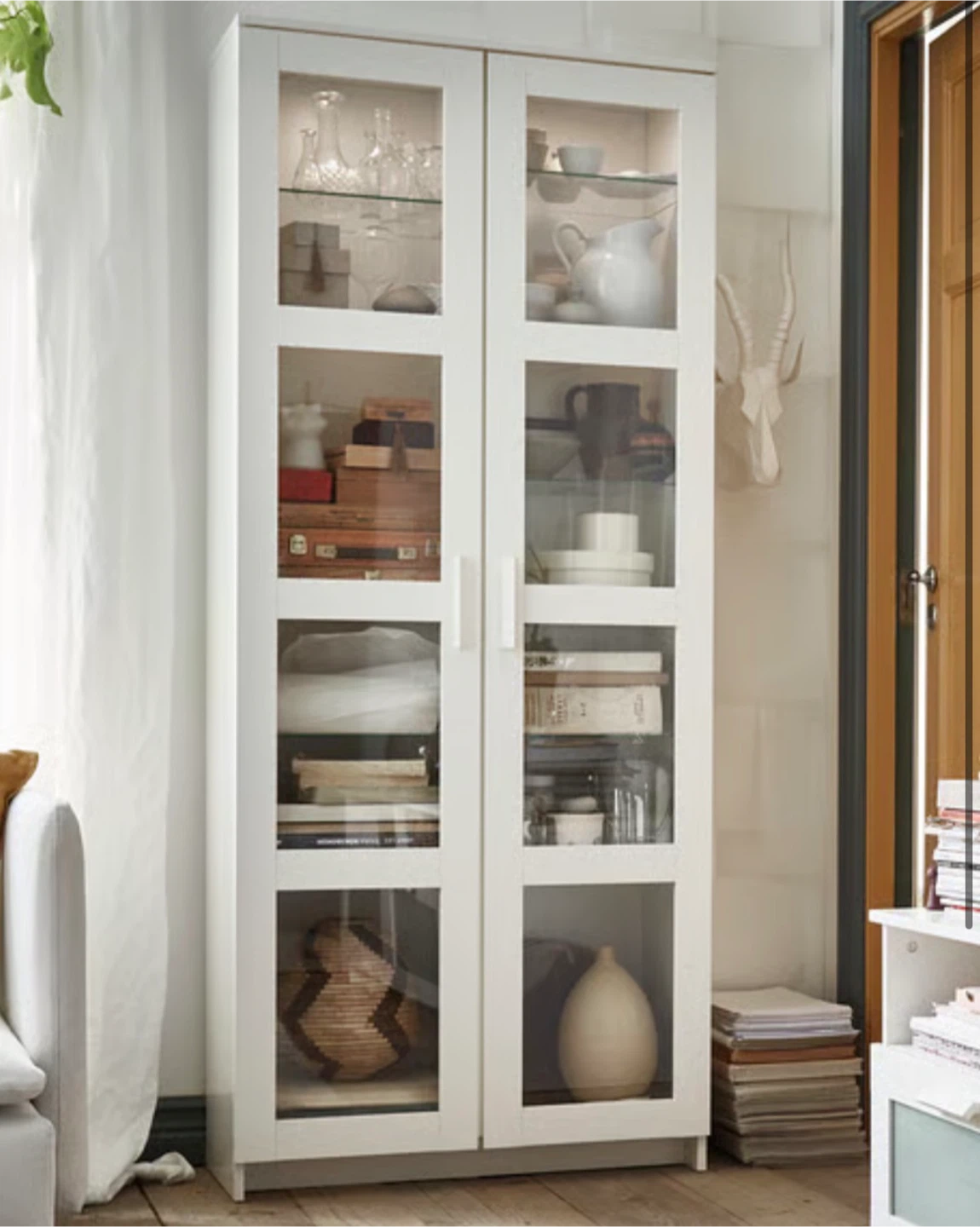 White Cabinet with Glass Shelves